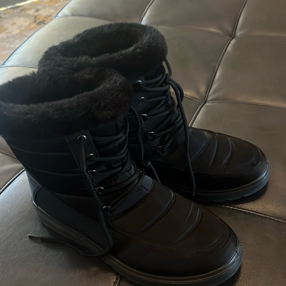TopModa Women’s Insulated Fur Lined Lace-Up Rain/Snow Boots Size 10 Black
